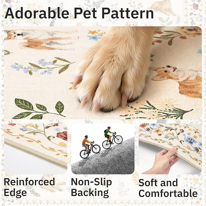 Soalmost Dog 6x9 Area Rugs for Living Room, Machine Washable Animal Floral - Image 6