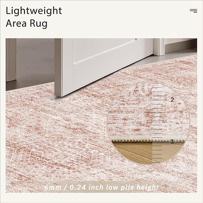Soalmost 5x7 Area Rugs Pink Low Pile Indoor Washable Trendy Faded Style Rugs - Image 7