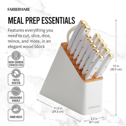 Farberware 14-Piece Knife Block Set, High-Carbon Stainless Steel, Triple-Riveted - Image 4