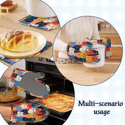 Colourful Cats Oven Mitts and Pot Holders Sets of 4 Cute Animal Heat Resistant - Image 6