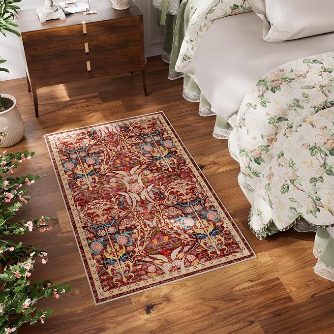 AMTOVO 2x3 Washable Indoor Welcome Door Mat, Vintage Boho Floral Distressed - Image 4