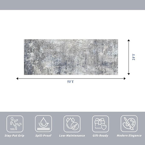 2x5 Rug Runner Non-Slip Washable– Modern Neutral Abstract Kitchen Bathroom - Image 2
