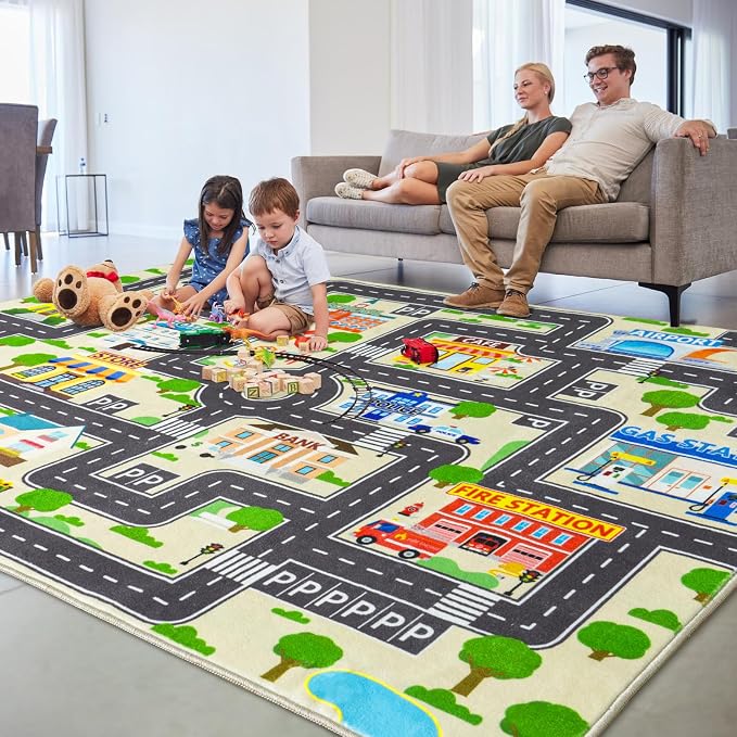 Car Rug Play Mat for Kids Toy Cars, City Road Traffic Playmat for Kid Bedroom - Image 6