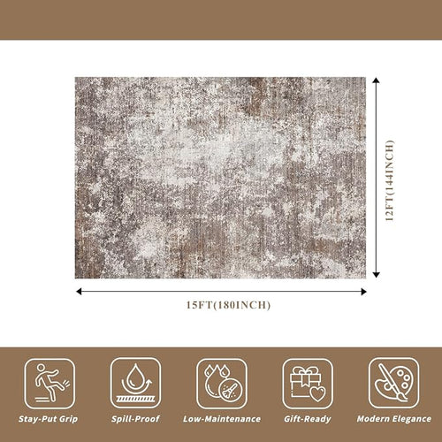 12x15 Area Rug Living Room Washable – Extra Large Modern Neutral Abstract Soft - Image 2