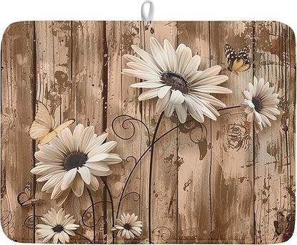 Summer Daisy Flowers Dish Drying Mat by Kawani