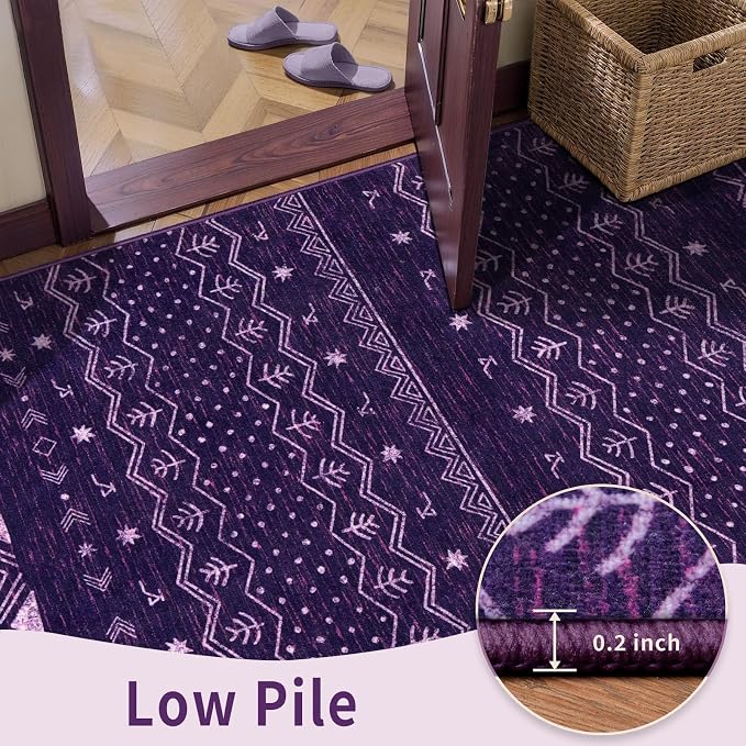 SERISSA 2x3 Rugs for Entryway, Washable Non-Slip Purple and White Small Area Rug - Image 7