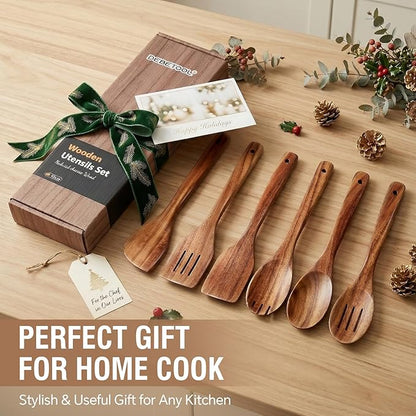 DEBETOOL 6-Piece Acacia Cooking Utensils- Natural Wooden Cooking Spoons - Image 7