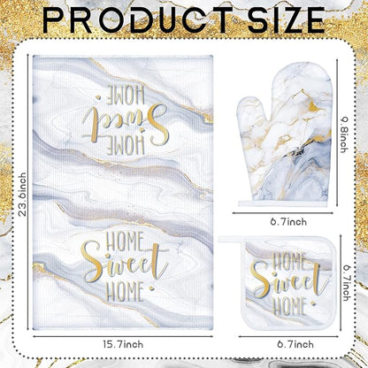 Leinuosen 8 Pcs White Marble Kitchen Decor Dish Towels and Oven Mitts Sets Pot - Image 3