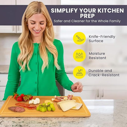 20 Inch Bamboo Wood Cutting Board Featuring Super-Sized Glue-Free Surface™ – - Image 5