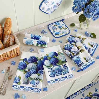Fanfanwin 10 Pcs Chinoiserie Blue White Hydrangea Kitchen Decor Set Blue and - Image 7