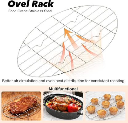 18” Roaster Pan with Lid and Rack, Large Enamel Roaster Pan with Oval Roasting - Image 5