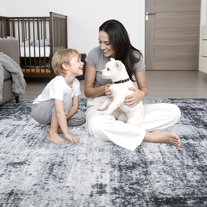 2'x5'Runner Rug Washable Rug: Modern Abstract Soft Thin Runner Rug Dark Black - Image 8