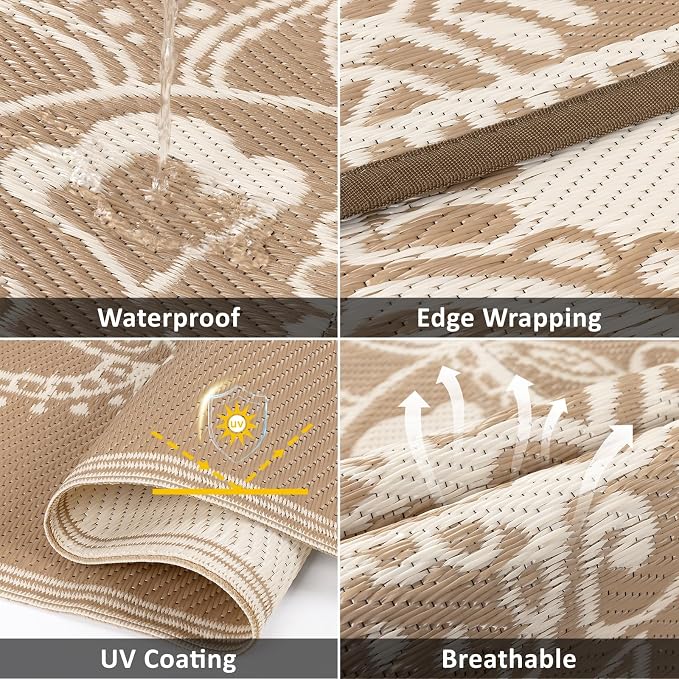 Pauwer Waterproof Outdoor Rug 5x8, Reversible Plastic Straw Patio Camping Rug - Image 3