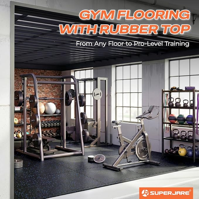 SUPERJARE 0.56'' Thick 36 Pcs 144 Sq Ft Rubber Top Exercise Equipment Mats - Image 8