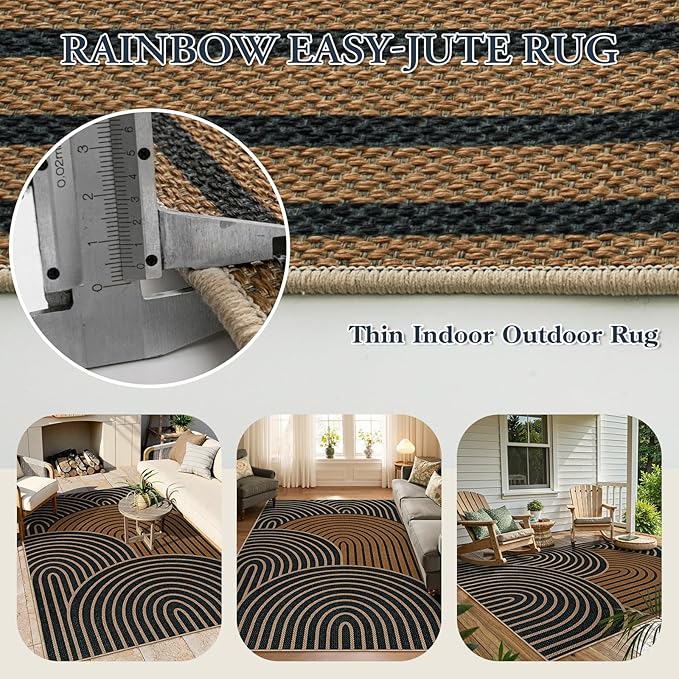 Lahome Enfys Modern Rainbow Easy Jute Carpet, Washable Rugs 5x7 - Image 5