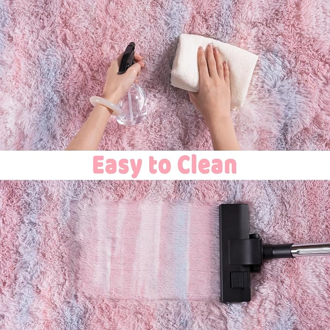 Soft Runner Rugs for Bedroom Hallways, 2x4 Abstract Pink Fluffy Shag Throw Area - Image 7