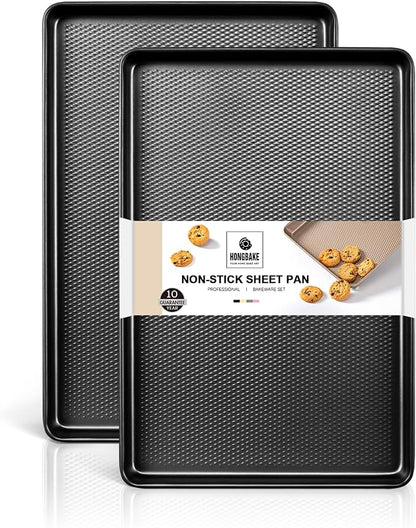 HONGBAKE 2 Pack Jelly Roll Pan Set 15x10, Cookie Sheets by HONGBAKE