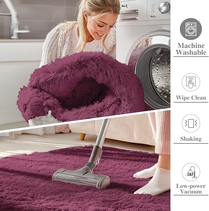 OLANLY 2x3 Machine Washable Small Bedside Rug, Soft Fluffy Shaggy Entryway - Image 2