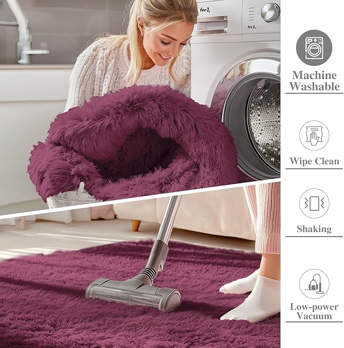 OLANLY 3x5 Machine Washable Small Bedside Rug, Soft Fluffy Shaggy Rugs - Image 2
