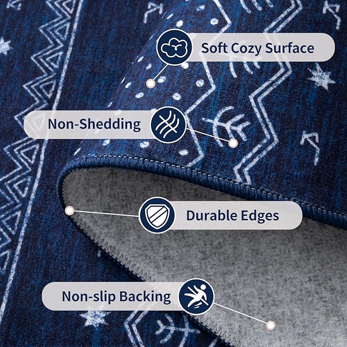 SERISSA 4x6 Area Rugs for Living Room, Washable Non-Slip Blue and White Boho Rug - Image 4