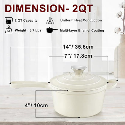2Qt Enameled Cast Iron Sauce Pan, Leonyo Dutch Oven Pot - Image 2