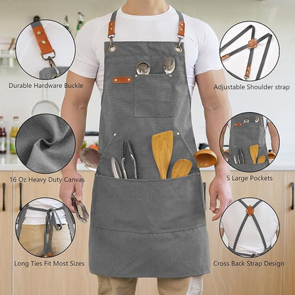 Aoomzoon Canvas Aprons for Men Chef Apron, Work Apron - 16oz Heavy Duty Cross - Image 3