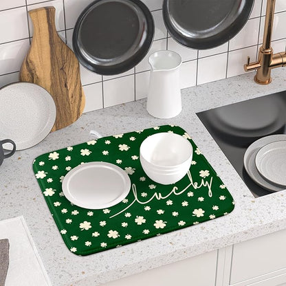 Giwawa St Patricks Day Dish Drying Mat Green Lucky Clovers Dish Drainer Mats - Image 6