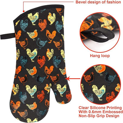 Oven Mitts Gloves 1 Pair Heat Resistant 480 ℉ Non Slip Clear Silicone Printed - Image 3