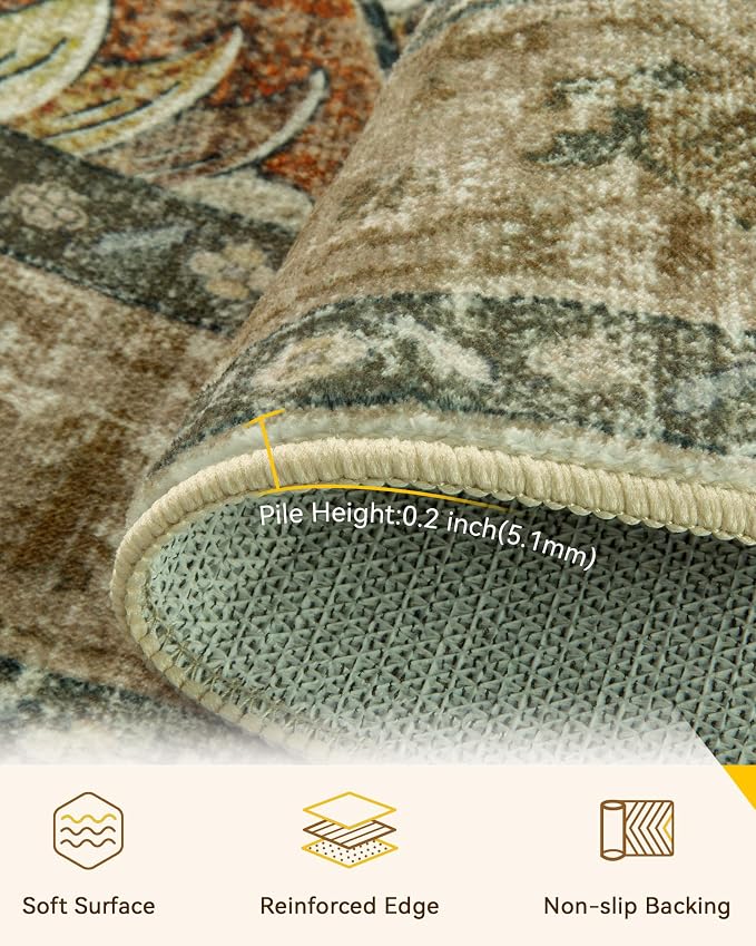 RELEANY Area Rugs Round 10ft Washable Non-Slip, Floral Vintage Distress - Image 4