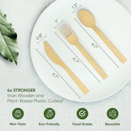 EcoPreps 100% Compostable Bamboo Cutlery Set Eco-Friendly, Biodegradable - Image 4