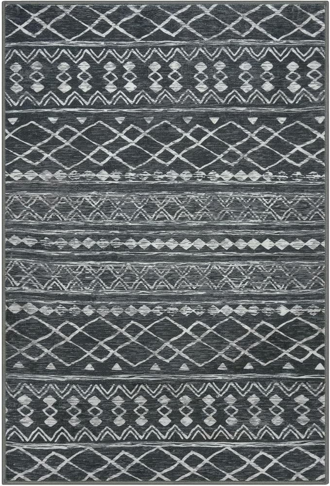 KUTA 3x5 Entryway Rug, Dark Grey Beige Non-Slip Washable Low-Pile Boho Moroccan - Image 8