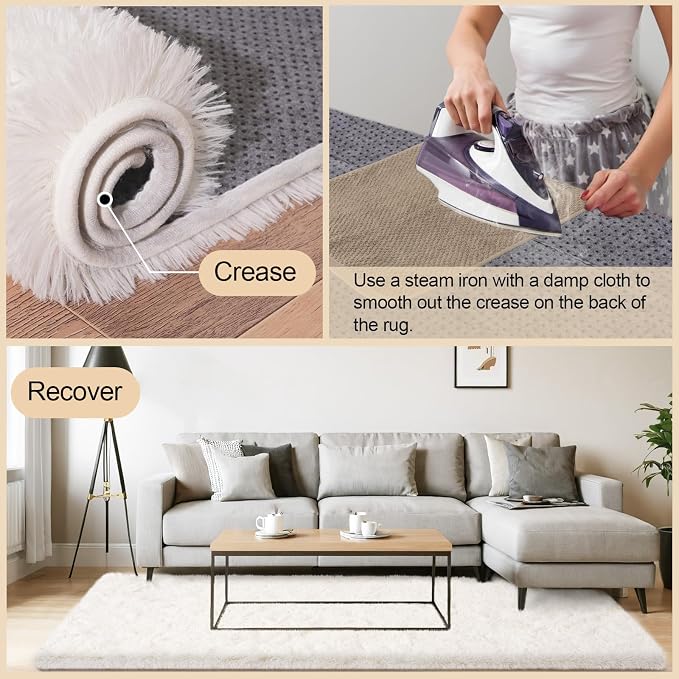 Mugorn Cream White Rugs for Bedroom, 2x3 Feet Fluffy Area Rugs for Living Room - Image 4