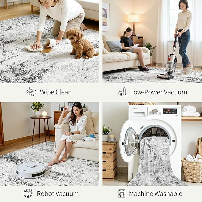 Area Rugs 9x12 Living Room: Large Modern Abstract Washable Rug Soft Indoor Anti - Image 5