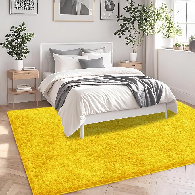 5x7 Yellow Area Rugs for Living Room, Fluffy Shag Rug for Bedroom Nursery - Image 3