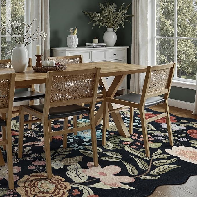 DCX Black Floral Rug 5x7, Washable Black Rug - Image 4