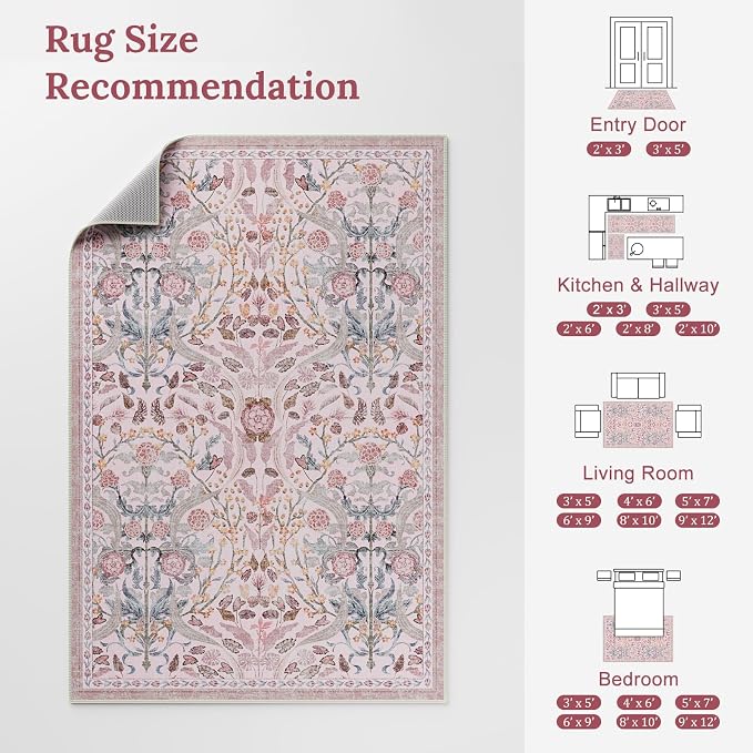 AMTOVO 2x3 Washable Entryway Area Rug Door Mat, Vintage Boho Floral Distressed - Image 9