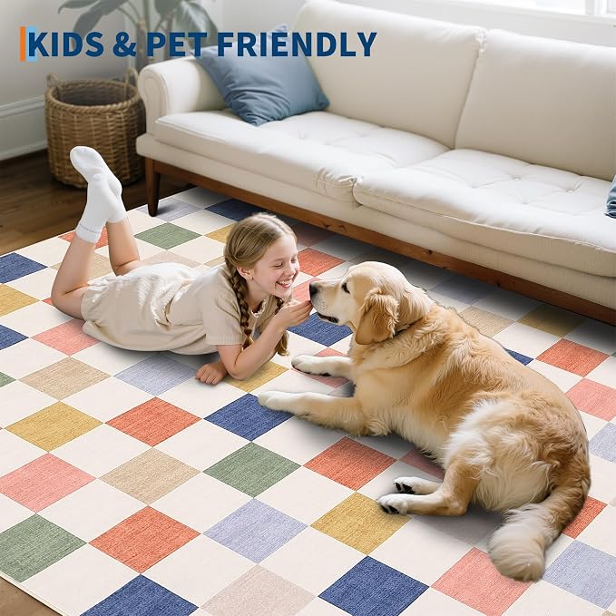 GarveeHome Checkered Colorful Rainbow Small 2x3 Washable Rug Door Mat Geometric - Image 4