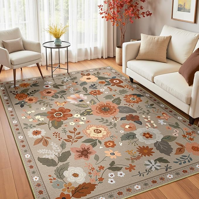 RELEANY Floral 4x6 Area Rugs Washable Print Boho Cute Carpet Non Slip Flower - Image 2