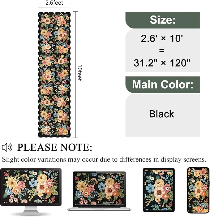 DUKINO 2.6x10 Runner Rug for Hallway, Lightweight Washable Floral Kitchen Rug - Image 2