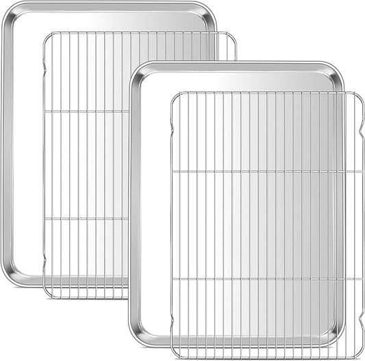 E-far Large Baking Sheet with Wire Rack, 20 x 14 Inch Stainless Steel Cookie by E-far