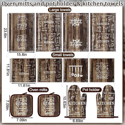 12 Pcs Farmhouse Kitchen Oven Mitts and Pot Holders Decor Sets 4 Wood Kitchen - Image 3