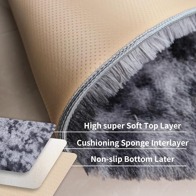 KICHOWUA 5x8 Dark Grey Fluffy Shag Rug - Image 4