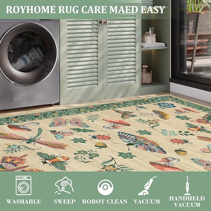 Mushroom 9x12 Rug for Living Room Non Slip Washable 9 X 12 Rug for Bedroom - Image 7