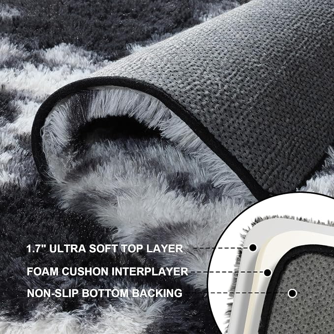 Black and White Rugs for Bedroom, 4x6 Fluffy Area Rugs for Living Room - Image 3