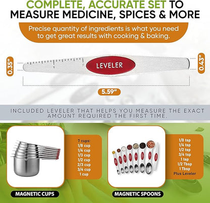 Spring Chef Magnetic Measuring Cups & Spoons Set, Strong N45 Magnets, Heavy - Image 6