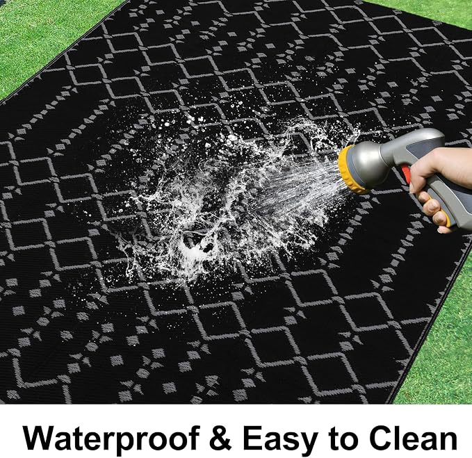 Smiry Outdoor Rug 8x10 ft, Waterproof Reversible Plastic Straw Rugs, Boho - Image 2