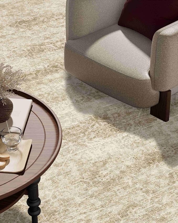Latte&Fog 5x7 Area Rugs for Living Room, Vintage Beige Washable Rug, Boho - Image 6