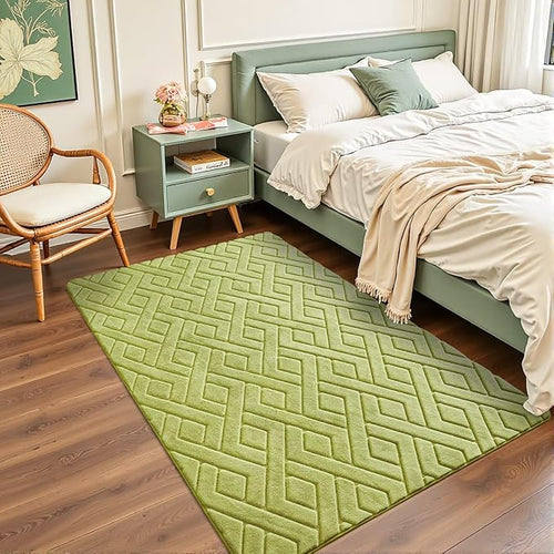 3x5 Green Washable Area Rug for Bedroom, Modern Geometric Shag Non-Slip Living by VisittheFlagover