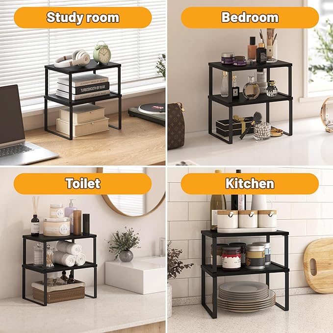 Kitchen Cabinet Organizer Shelf Set of 4, Sturdy Kitchen Counter Shelves - Image 6