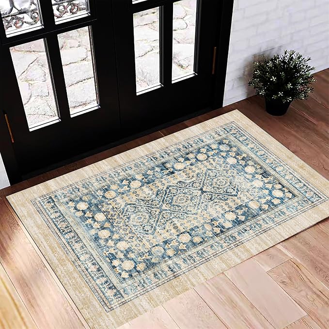 CHAMPLANT Washable Area Rug 2'x3' Door Mat Vintage Distressed Doormat Indoor by CHAMPLANT